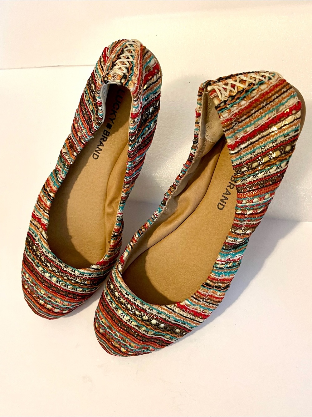 Lucky Brand Woven Sequin Stripe Ballet Flats